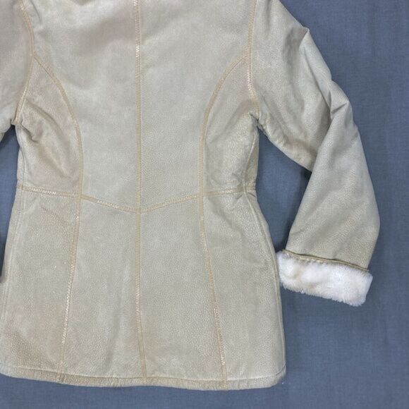 WILSONS‎ LEATHER Winter Coat Sz S Tan Suede Leather Hooded Faux Fur Lined Jacket - Picture 10 of 16
